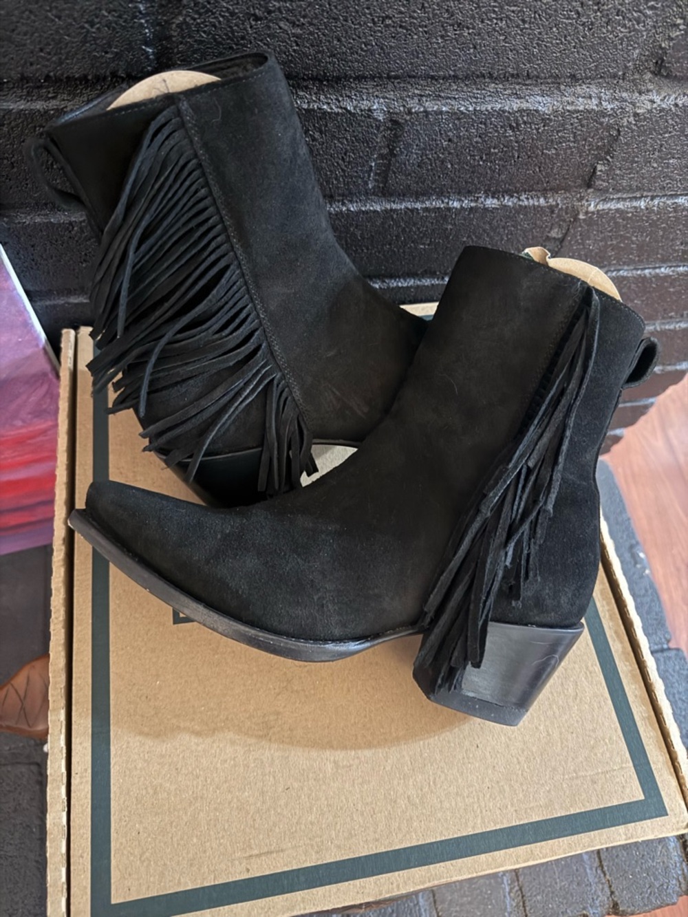 Tecovas Midnight Fringe Suede Ankle Booties Size 8.5 - Picture 5 of 7